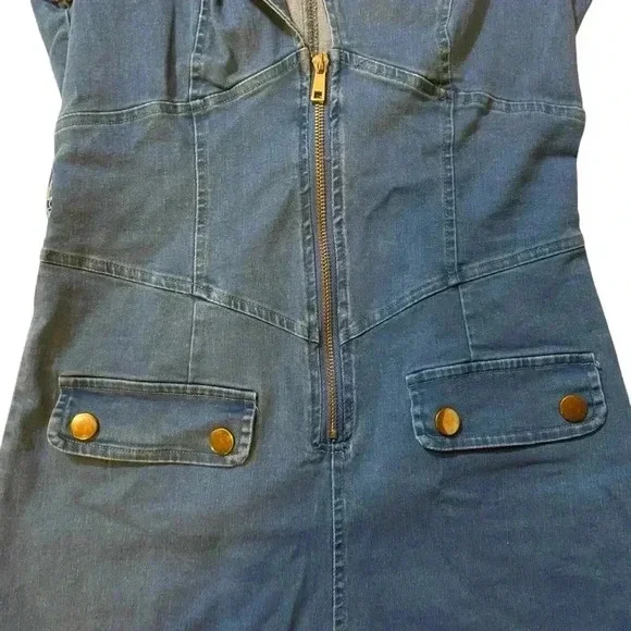 VGT Fashion Nova Women's Denim Zip Up Short Jumpsuit with 2 Front Pockets M - Picture 5 of 16